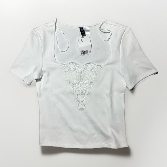 NWT H&M Divided Top Women's Small White Eyelet With Embroidered Detail Cropped - Picture 5 of 11